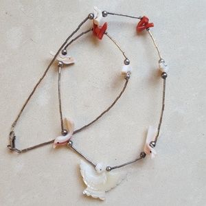 Native American, Indian necklace Sterling Coral